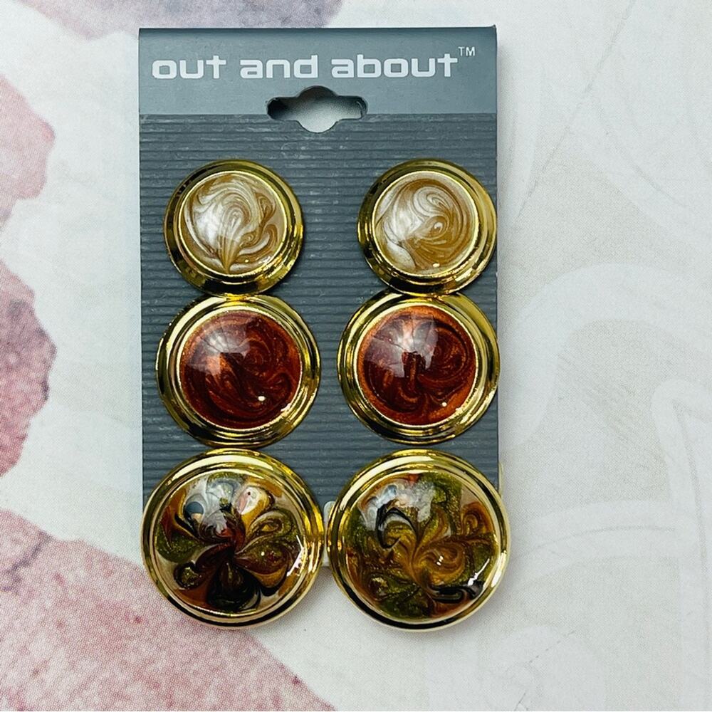 Out and About 3 Pair Gold Color Swirl NWT Earrings Pierced - Picture 2 of 6